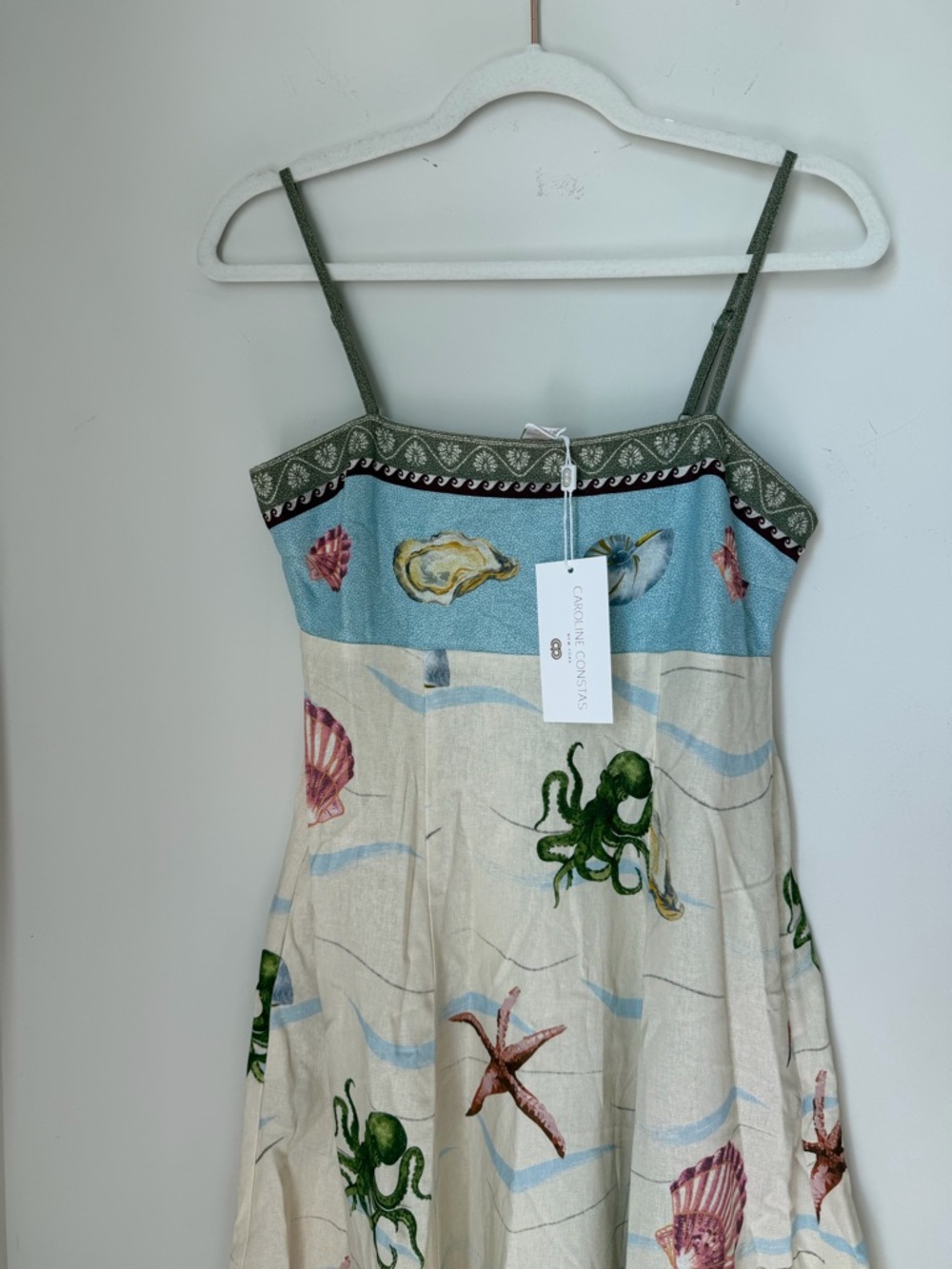 Caroline Constas cream ocean Sea Life Print linen sleeveless maxi dress - Picture 2 of 9